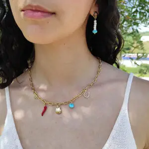 Conjunto — Colar, Pulseira e Brincos com Howlita e Pimenta